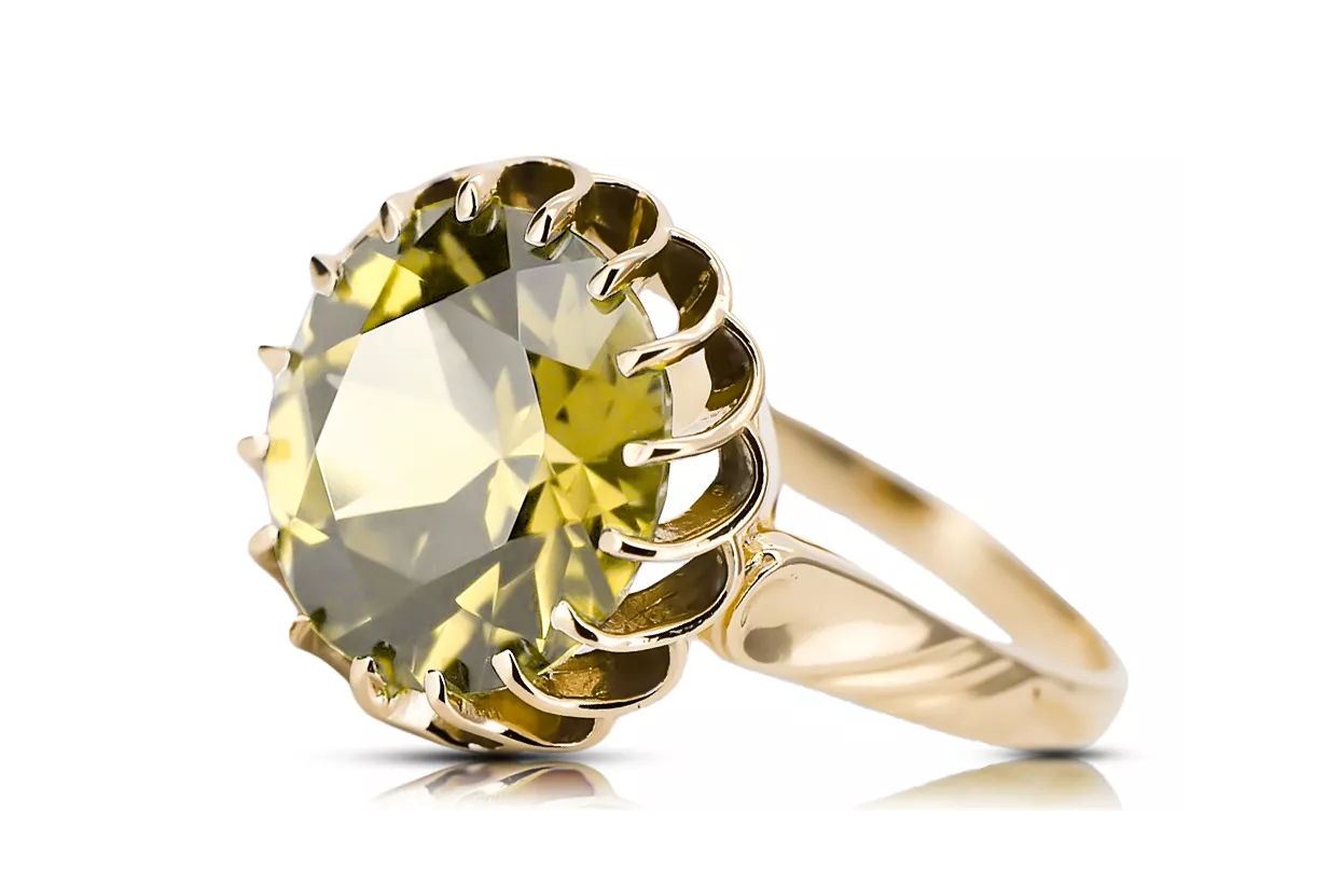 Yellow Peridot 8К Жовте золото Каблучка Вінтаж прикраси vrc035x-yp Art Deco Російський радянський стиль СРСР